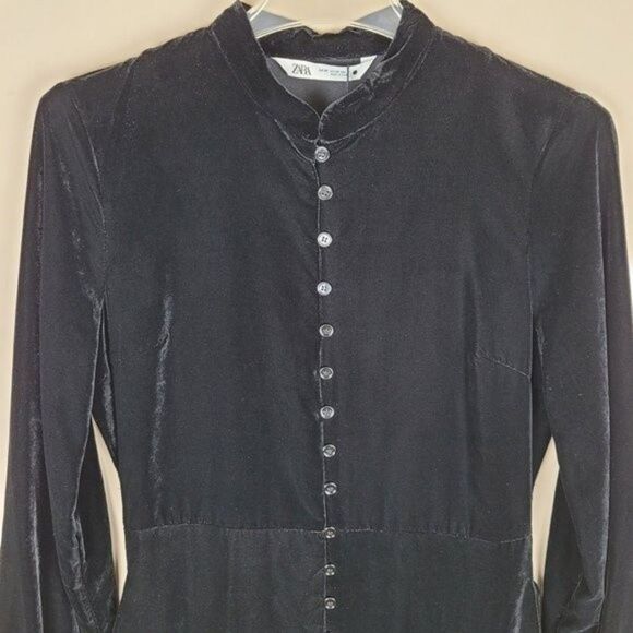 Zara Black Velvet Embroidery Mini Dress Long Sleeve Size XS NWT - Picture 4 of 16